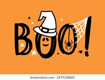 Halloween Boo lettering with shadow. Minimal design.