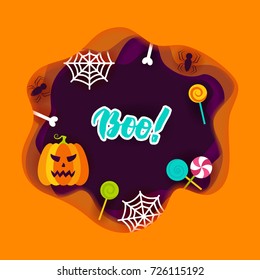 Halloween Boo Papercut Concept. Vector Illustration. Trick or Treat.