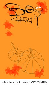 Halloween boo party creative vector illustration with silhouettes of pumpkins, vibrant autumn foliage  and place for text. Design  template for posters, covers, invitations, greeting cards