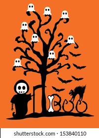 Halloween Boo Poster on Orange Background