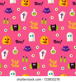 Halloween Boo Seamless Pattern. Vector Illustration of Holiday Background. Trick or Treat.