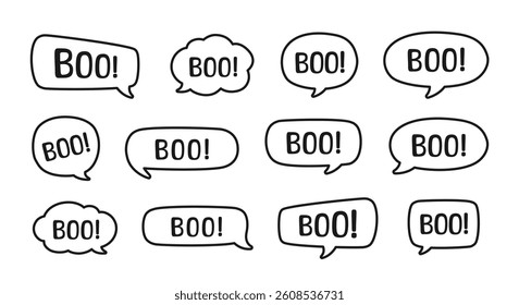 Halloween Boo Speech Bubble Sound Effect Outline Line Art Doodle Illustration Set