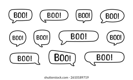 Halloween Boo Speech Bubble Sound Effect Outline Line Art Doodle Illustration Set