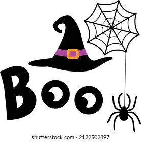 Halloween Boo Witch hat Eyes Spider web