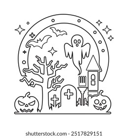 halloween boo,bat etc vector art for drawing book