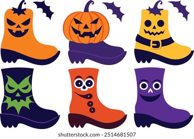  Halloween boot hand drawn elements collection 