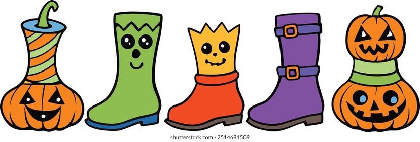  Halloween boot hand drawn elements collection 