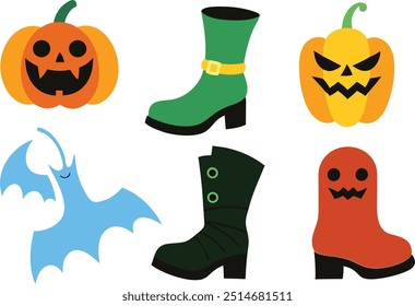  Halloween boot hand drawn elements collection 