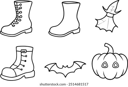  Colección de Elementos dibujados a mano de bota de Halloween 