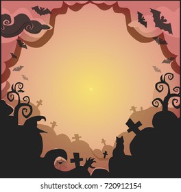 Halloween border for design. Halloween Card or Background. Vector illustration, template in dark grey, orange and black colors.