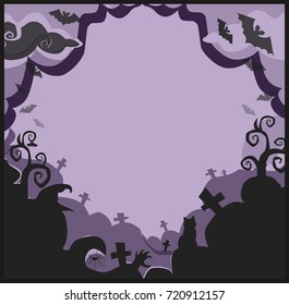 Halloween border for design. Halloween Card or Background. Vector illustration, template in dark grey, violet and black colors.
