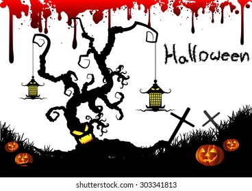 Halloween border for design,background with creepy castle and pumpkins,