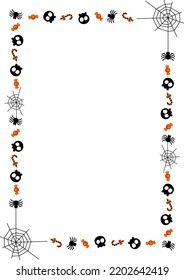 Halloween border and frame with skulls spider web candys.