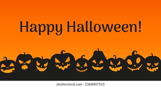 Halloween border with a Jack pumpkin shadows. Vector illustration