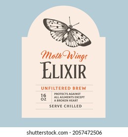 Halloween Bottle Label with Moth. Vector Illustration