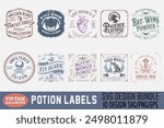 Halloween Bottle Labels Potion Labels. Vector Illustration Bundle