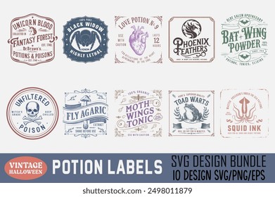 Halloween Bottle Labels Potion Labels. Vector Illustration Bundle