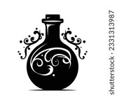 halloween bottle with magic potions and poisons vector. silhouette of a witch