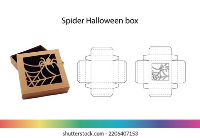 Halloween box template. Spider on spiderweb design. Cutting file box for candies, cookies and chocolates. Decorative box for candy bar.Spiderweb design. Packaging design.