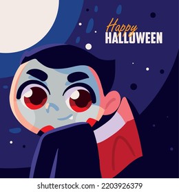 halloween boy costume dracula in the night