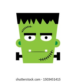 Halloween Boy Frankenstein Vector Illustration. Frankenstein Face. Illustration For Kids, Card Halloween, Print.