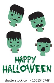 Halloween boy Frankenstein Vector illustration. Happy Frankenstein Day. Illustration for kids, card Halloween, print.