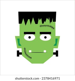 Halloween Boy Frankenstein Vector Illustration. Frankenstein's face. Illustration for kids, card Halloween print. cute halloween vector. Dead zombie monster.