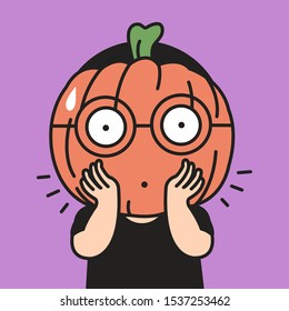 Halloween Boy With His Surprised Spooky Pumpkin Head Concept Card Character illustration