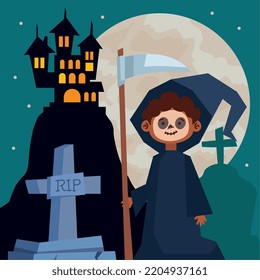 halloween boy in reaper disguise