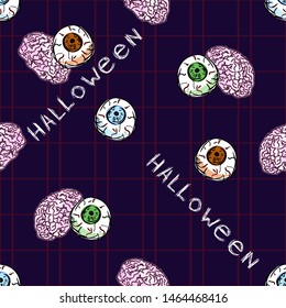 halloween brains and eyes seamless pattern