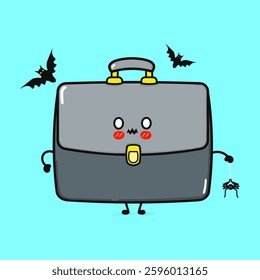 Halloween Briefcase Character. Cute Cartoon Office Bag with Spiders and Bats