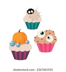 Halloween with Bright Cupcake Treat and Confection Vector Illustration