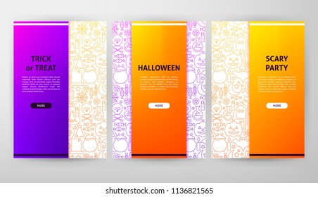 Halloween Brochure Web Design. Vector Illustration of Outline Banner.