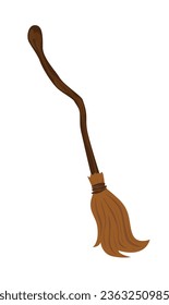 Halloween broom vector illustration. Magic broom, wizard broom or old wooden clean tool for housework. Witch broom flat vector in cartoon style isolated on white background.