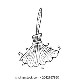 Halloween Broom Witch Illustration, Old Broom Coloring Vector Illustration