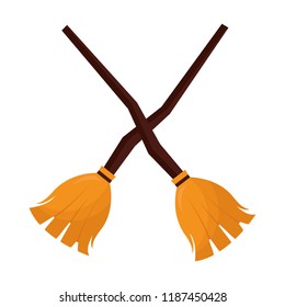 halloween brooms witch crossed isolated icon