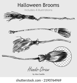 Halloween brooms witches.vector illustration. hand drawing