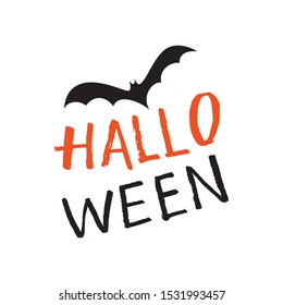 Halloween brushpen hand written poster with bat. Calligraphy vector for greeting card, banner, print, party invitation, t-shirt, social media.