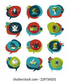 Halloween bubble speech banner design flat background set, eps10