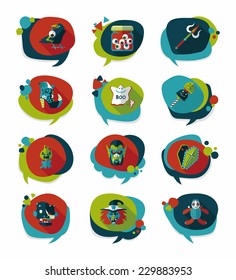 Halloween bubble speech banner design flat background set, eps10