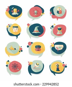 Halloween bubble speech banner design flat background set, eps10