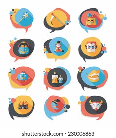 Halloween bubble speech banner design flat background set, eps10