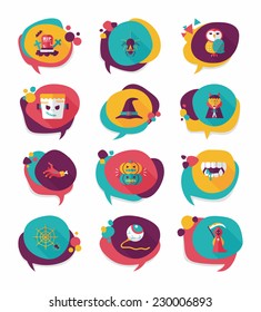 Halloween bubble speech banner design flat background set, eps10