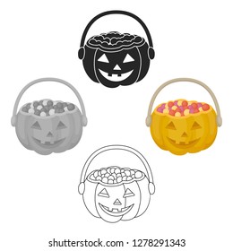 Halloween bucket icon in cartoon style isolated on white background. Black and white magic symbol stock vector illustration.
