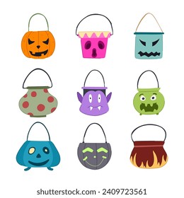 halloween bucket set cartoon. kid pumpkin, treat spooky, costume fun halloween bucket sign. isolated symbol vector illustration