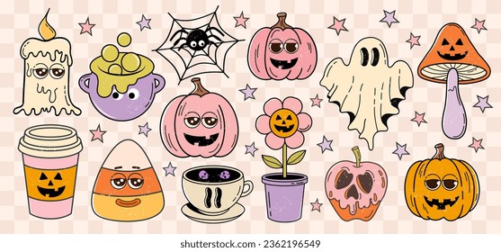 Halloween Bundle. Halloween clipart for halloween party, halloween designs, cards, invitations, fabrics, prints, stickers. Retro vector Illustration.