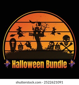 halloween bundle  illustrations with patches for t-shirts and other uses 