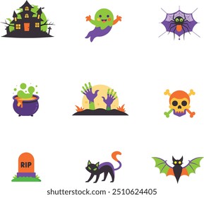 Halloween Bundle on White Background Vector, Illustration