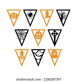 Cartel de bunting de Halloween. Decoración de banderas para fiestas, decoración de paredes de vivero. Ilustración aislada del material vectorial.