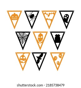 Halloween Bunting Banner. Set Flags Decoration For Party, Nursery Wall Decor. Isolated Vector Stock Illustration.